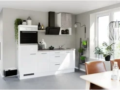 Clearance Impuls Küchen Küchenzeile IBZ4215R5 215 cm Hochglanz ohne E-Geräte Weiß