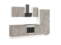 Hot Impuls Küchen Küchenzeile IBZ4310V9 310 cm -Optik natur ohne E-Geräte Beton