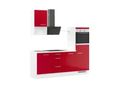Impuls Küchen Kühlschränke|Kochfelder<Küchenzeile IKZ1215R3 215 cm Hochglanz mit E-Geräten