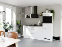 Online Impuls Küchen Küchenzeile IBZ42155R 215 cm Hochglanz ohne E-Geräte Weiß