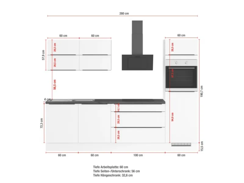 Impuls Küchen Winkelküchen|Einbauküchen<Küchenzeile IBZ4280L7 280 cm ohne E-Geräte