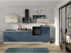 Impuls Küchen Schrankküchen|Kühlschränke<zeile 320 cm Alby Blue mit E-Geräte rechts