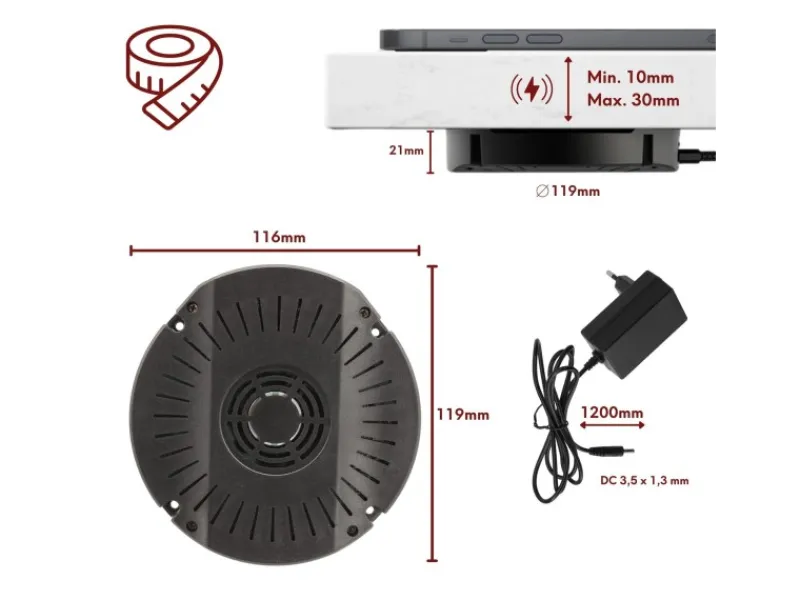 New kalb DualCharge 10W Drahtlos Ladegerät Mit 15W USB Ausgang Unterbau Bis 30 mm Unsichtbar Induktionsladegerät Mit Lüfter Netzteil 1200 mm Kabel