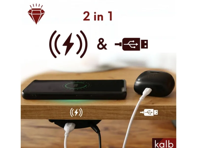 New kalb DualCharge 10W Drahtlos Ladegerät Mit 15W USB Ausgang Unterbau Bis 30 mm Unsichtbar Induktionsladegerät Mit Lüfter Netzteil 1200 mm Kabel