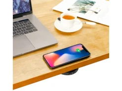 kalb 15W Unterbau Ladegerät Unsichtbar Durchmesser 85mm Induktive Ladestation Schwarz Montage Unter Möbelplatte Universell USB QC 3.0 Plug & Play
