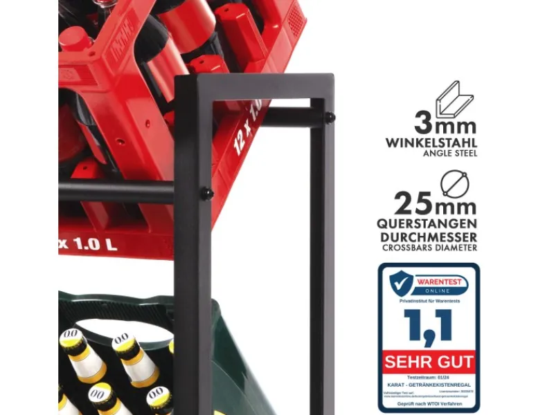 Karat Flaschenkastenständer Kenji - Robustes Lagerregal für Büro, Küche, Garage oder Flur - Schwarz - 104 x 32 x 82 cm< Küchen-Ordnungssysteme
