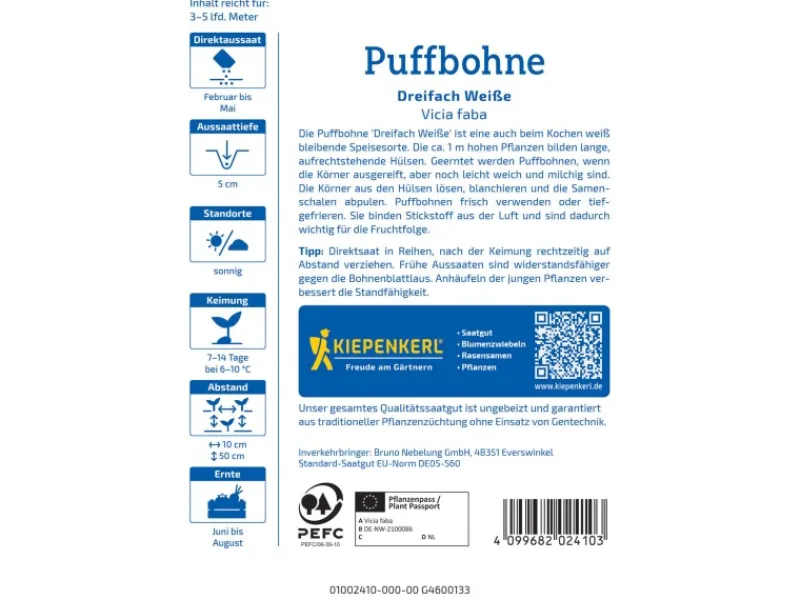 Kiepenkerl Puffbohne "Dreifach weiße"< Töpfe
