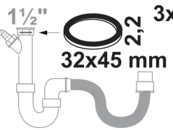New Kirchhoff Flachdichtung Silikon für Siphon 38 mm (1 1/2") Schwarz 3 Stück