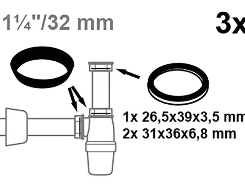 Best Kirchhoff Siphon-Dichtungsset für Waschtisch 32 mm (1 1/4") x 32 mm 3 Stück