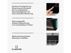 Klarstein Dunstabzugshauben-Filter<Alina Dunstabzugshaube EEK A Touch LED-Beleuchtung Abluft/Umluft 600 m³/h /Metallic
