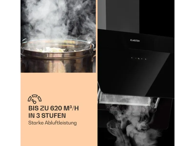 Klarstein Herde<Aurica 60 Dunstabzugshaube 60cm 600 m³/h LED Touch Glas Schwarz