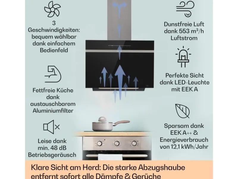 New Klarstein Ava 60 Dunstabzugshaube 60cm Wandhaube WiFi A++ 515m³/h Touch