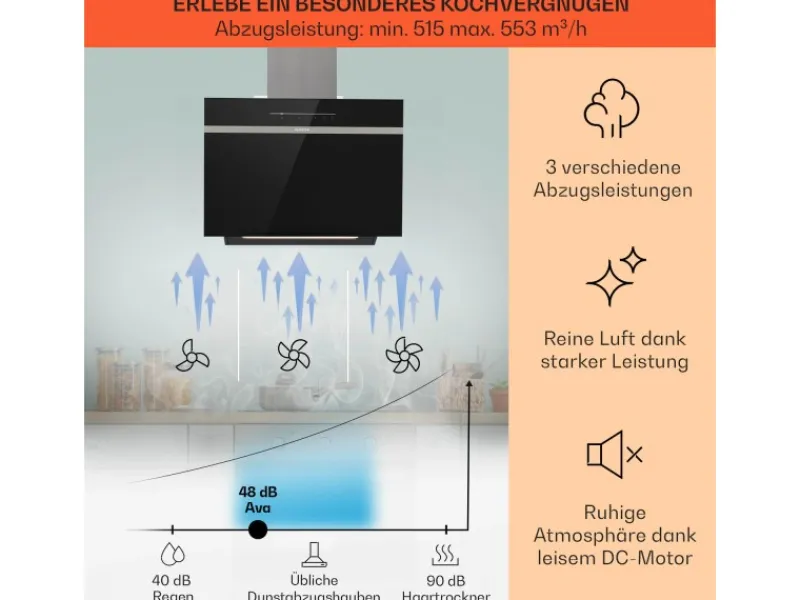 New Klarstein Ava 60 Dunstabzugshaube 60cm Wandhaube WiFi A++ 515m³/h Touch