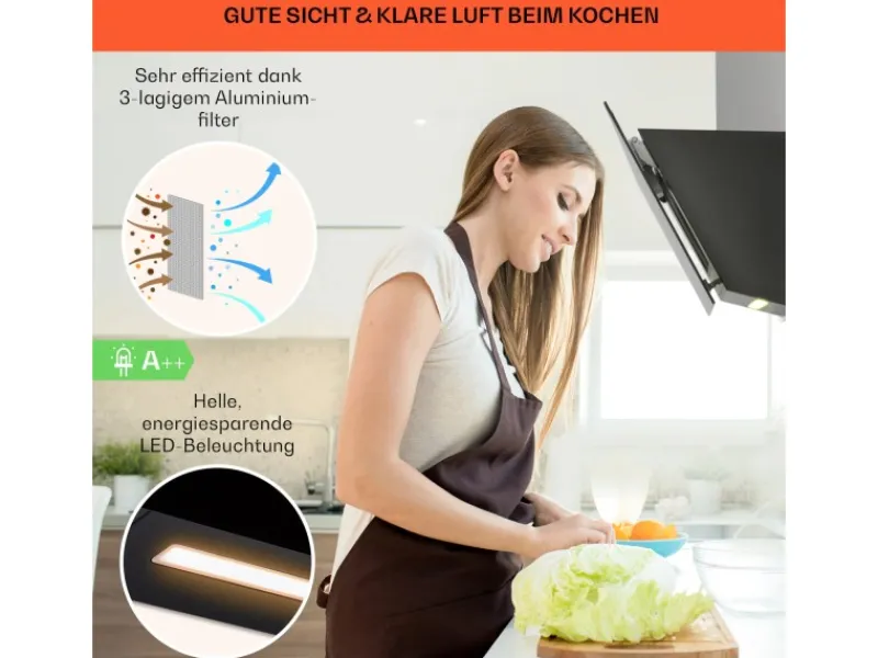 New Klarstein Ava 60 Dunstabzugshaube 60cm Wandhaube WiFi A++ 515m³/h Touch