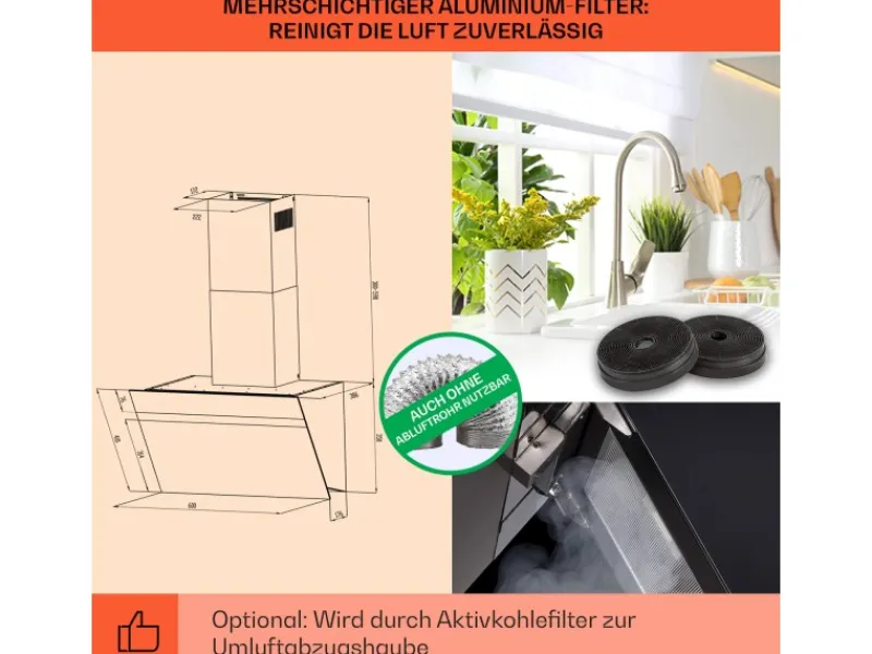 New Klarstein Ava 60 Dunstabzugshaube 60cm Wandhaube WiFi A++ 515m³/h Touch