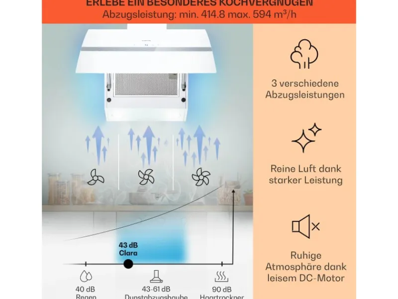 Klarstein Dunstabzugshauben-Filter|Einbauküchen<Clara 60 Dunstabzugshaube Glas 509 m³/h Touch Ambiente-Licht