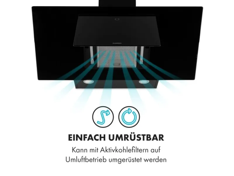 Klarstein Eleonora 90 Dunstabzugshaube 420 m³/h Touch-Panel Ambiente-Licht Schwarz< Dunstabzugshauben-Filter
