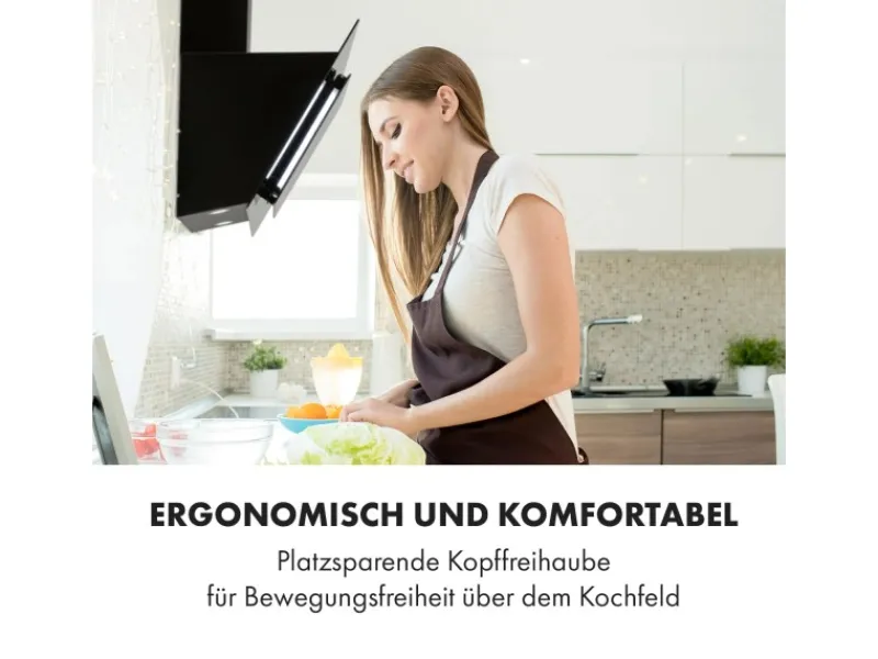 Klarstein Eleonora 90 Dunstabzugshaube 420 m³/h Touch-Panel Ambiente-Licht Schwarz< Dunstabzugshauben-Filter