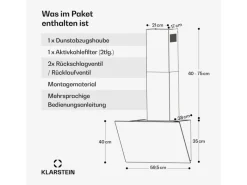 Outlet Klarstein FlashLine 60 Dunstabzugshaube A++ 524 m³/h 3 Stufen Touch Abluft/Umluft 100 W Weiß