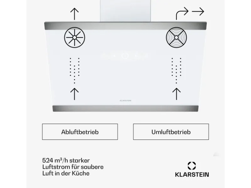 Klarstein FlashLine Dunstabzugshaube A++ 524m³/h 3 Stufen Touch LED Abluft/Umluft 100W< Dunstabzugshauben-Filter