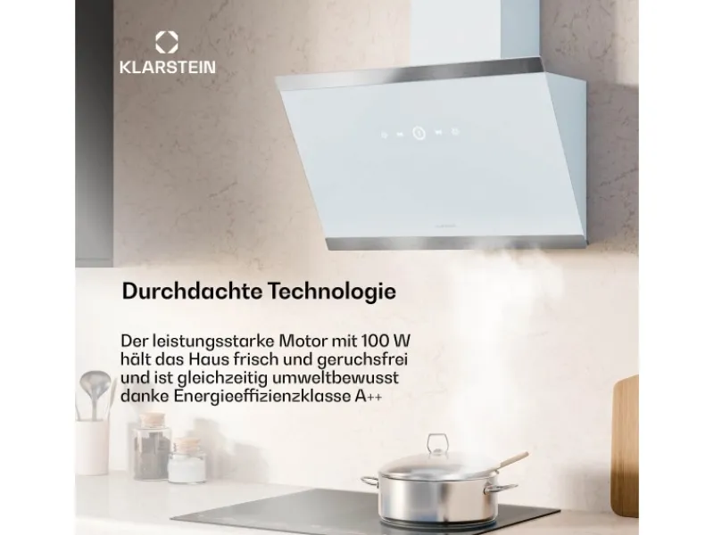 Klarstein FlashLine Dunstabzugshaube A++ 524m³/h 3 Stufen Touch LED Abluft/Umluft 100W< Dunstabzugshauben-Filter