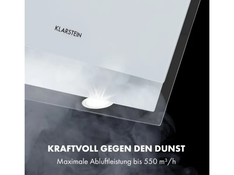 Klarstein Mirage 60 Dunstabzugshaube 550 m³/h Touch-Panel Ambient EEC A+ Weiß