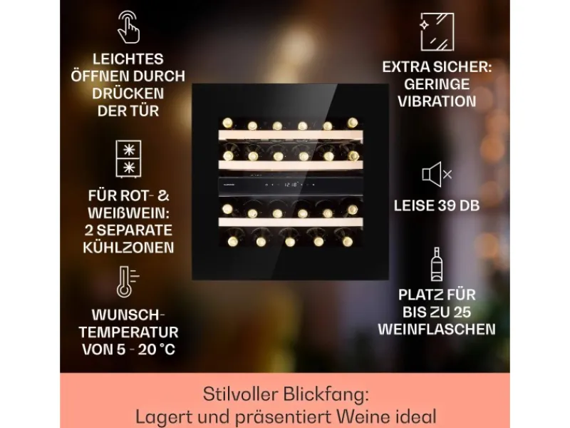 Klarstein Rhone 25 Duo Weinkühlschrank Kompression 2 Zonen 75 L 25 Flaschen< Kühlschränke
