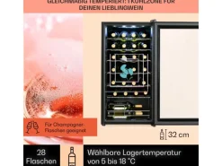 Klarstein Shiraz 28 Uno Weinkühlschrank 74 L 28 Flaschen Touch-Bedienfeld 5-18°C< Kühlschränke