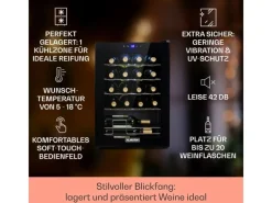 Klarstein Kühlschränke<Shiraz 20 Uno Weinkühlschrank 53 L 20 Flaschen Touch-Bedienfeld 5-18°C