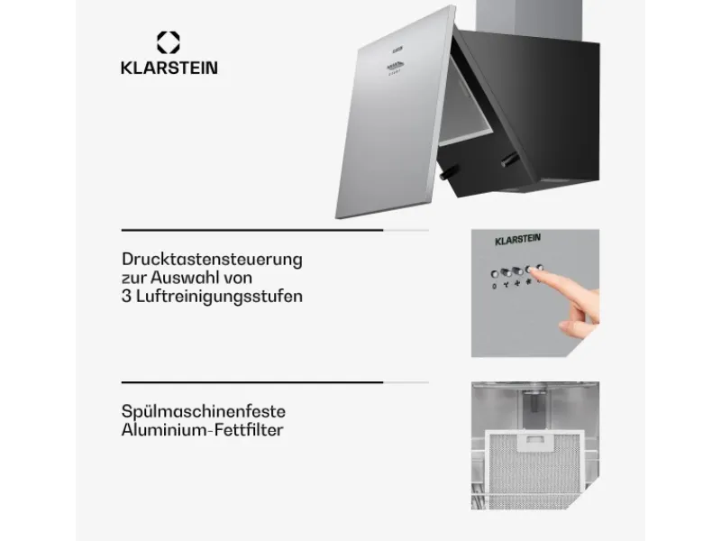 Klarstein Dunstabzugshauben-Filter<Silver Lining 60 Dunstabzugshaube 60cm 600m³/h EEK A Edelstahl Silber
