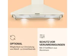 Klarstein Victoria 90 Dunstabzugshaube 90cm Retro-Design 644,5m³/h 2 LED-Lampen Creme< Kochfelder
