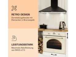 New Klarstein Victoria 90 Dunstabzugshaube 90cm Retro-Design 644,5m³/h 2 LED-Lampen Schwarz