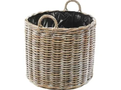 Kobolo Pflanzkorb Übertopf Pflanzkübel Rattan Kubu Grey Rund mit Folie< Töpfe
