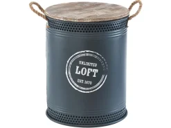 Vorratsbehälter<Kobolo Wäschekorb LOFT ANTHRAZIT Gr L 40x52 cm Metall Holz Deckel Griffe