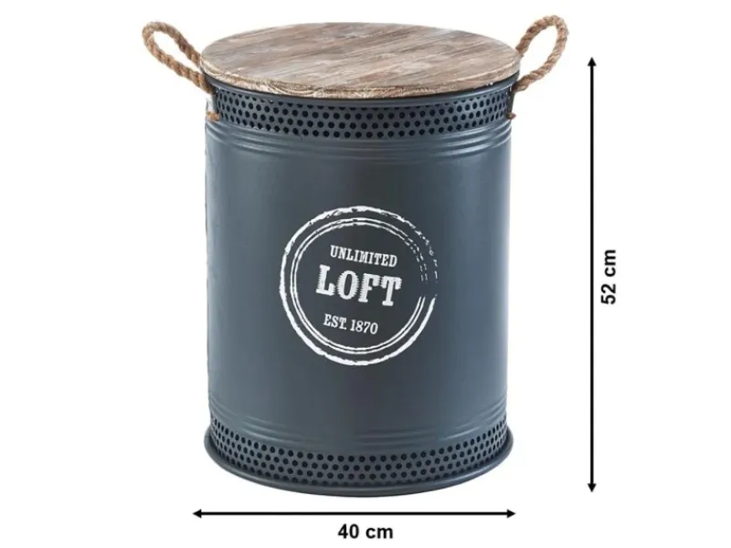 Vorratsbehälter<Kobolo Wäschekorb LOFT ANTHRAZIT Gr L 40x52 cm Metall Holz Deckel Griffe
