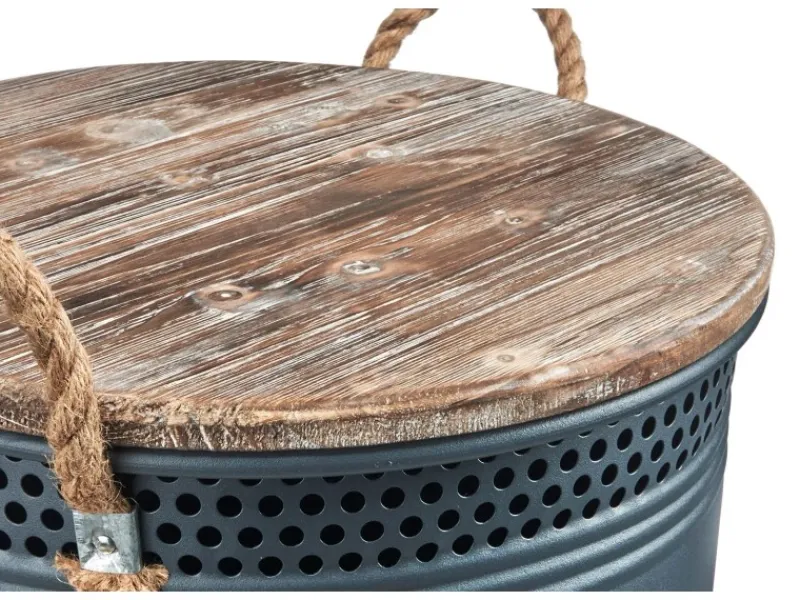 Vorratsbehälter<Kobolo Wäschekorb LOFT ANTHRAZIT Gr L 40x52 cm Metall Holz Deckel Griffe