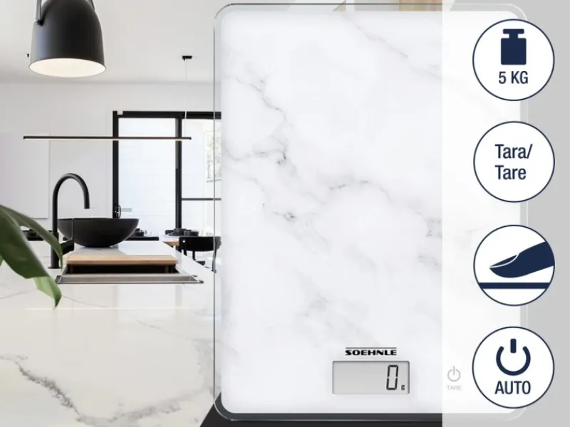 Leifheit Küchenhelfer<Küchenwaage Page Compact 300 Marble 20 cm x 15 cm x 1,3 cm Weiß
