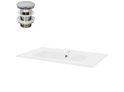 LuxeBath Waschbecken aus Keramik Weiß 81x16,5x46 cm mit Ablaufgarnitur< Einhebelmischer
