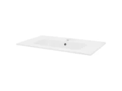 LuxeBath Waschbecken aus Keramik Weiß 81x16,5x46 cm mit Ablaufgarnitur< Einhebelmischer