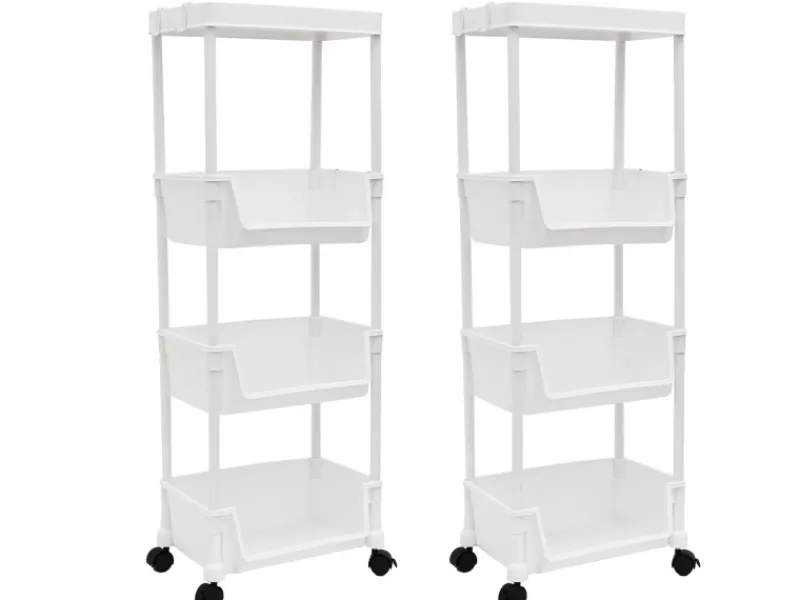 MAKLIK Küchenrollwagen 2er Set mit Körben 35x24x100 cm Weiß< Küchenregale