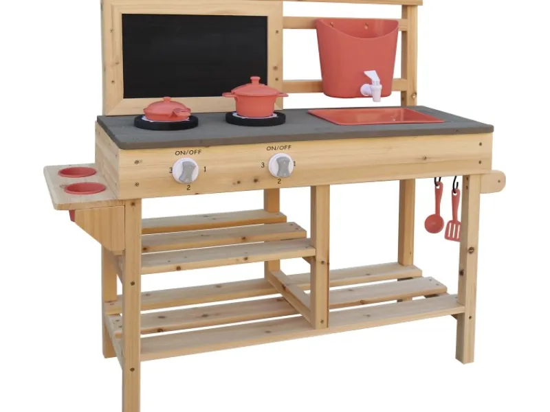 Best Matschküche FSC® Tanne 93 cm x 82,5 cm x 32 cm Rot-Grau-Schwarz