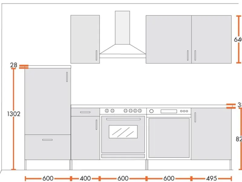 Herde|Kühlschränke<Menke Küchenzeile 270 cm Hochglanz Sonoma-Eiche Nachbildung
