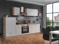 Menke Küchenzeile Artisan Classic 270 cm Weiß Artisan-Eiche Nachbildung< Herde|Einbauküchen