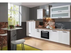 Landhausküchen|Kühlschränke<Menke Küchenzeile Artisan Premium 300 cm Landhaus Weiß Artisan-Eiche Nachbildung