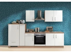 Menke Küchenzeile Artisan Premium 300 cm Lack Weiß Artisan-Eiche Nachbildung< Herde|Kühlschränke
