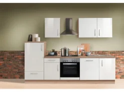 Herde|Kühlschränke<Menke Küchenzeile Artisan Premium 280 cm Lack Weiß Artisan-Eiche Nachbildung