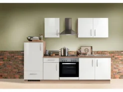 Menke Küchenzeile Artisan Premium 270 cm Lack Weiß Artisan-Eiche Nachbildung< Herde|Kühlschränke
