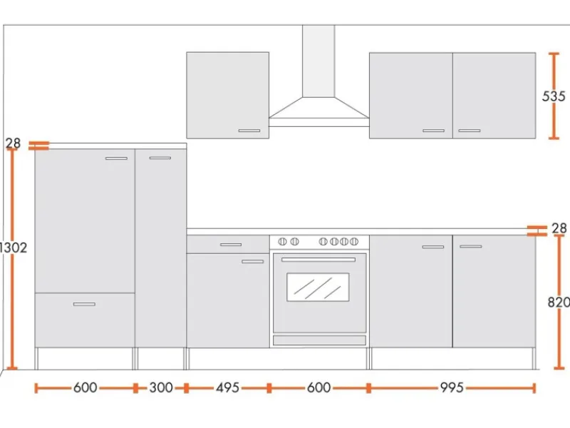 Herde<Menke Küchenzeile Classic 300 cm Lava Melamin-Sonoma Eiche Nachbildung