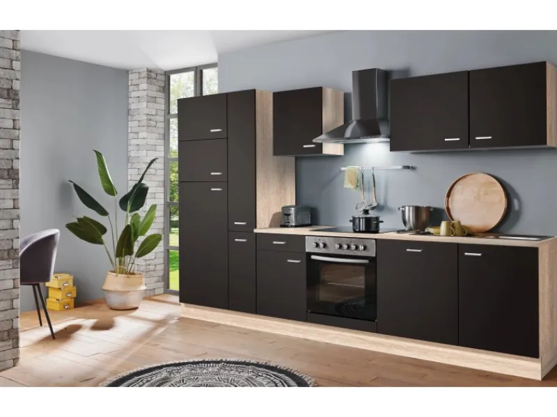 Menke Küchenzeile Classic 310 cm Lava Matt-Sonoma Eiche Nachbildung< Herde|Kühlschränke