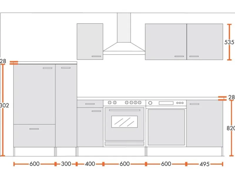Menke Küchenzeile Classic 300 cm Lava Melamin-Sonoma Eiche Nachbildung< Herde